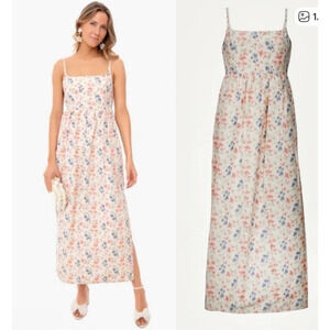 NEW Rebecca Taylor Long Emma Dress Size 8 Floral Maxi Cream Blush Blue Pockets